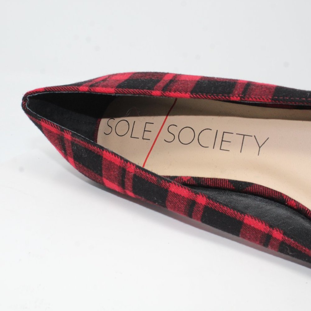 Sole Society Womens Sz 9.5M Desi Red Black Buffalo Plaid Slip On Kitten Heels - Picture 6 of 9
